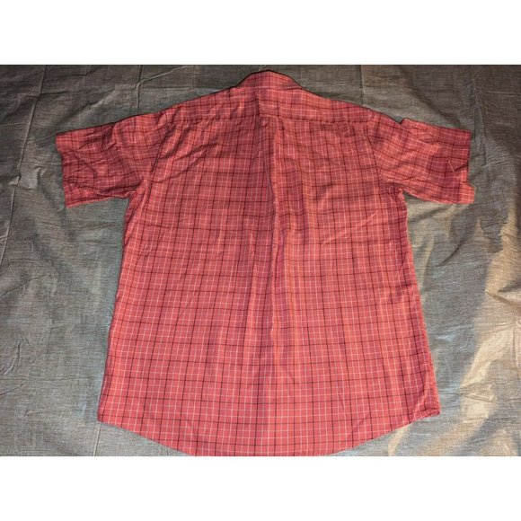 LL Bean Men's Large-Reg Orange Checkered Short Sleeve Button Up Shirt - Picture 3 of 6